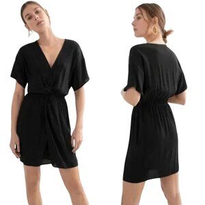 & Other Stories Twist Knot Mini Dress Women's 8 Black Short Sleeve Fit & Flare